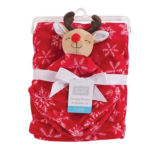 Image of Hudson Baby Unisex Baby Plush Blanket with Security Blanket, Reindeer, One Size