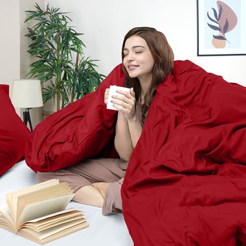 Utopia Bedding Duvet Cover Queen Size - 3 Piece with Zipper Closure - 1 Comforter Cover 90X90 Inches & 2 Pillow Shams 20X26 Inches (Red) Comforter Not Included