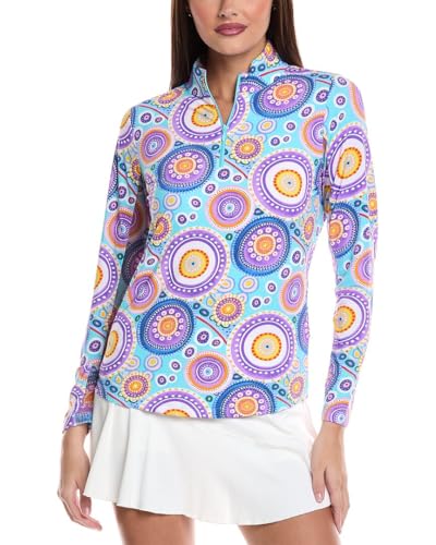IBKUL Athleisure Wear Sun Protective UPF 50+ Icefil Cooling Leona Print Long Sleeve Mock Neck Top - 10933 Seafoam Multi/Leona/XS