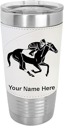 Vista 15 de LaserGram Vaso aislado al vacío de 20 onzas, carreras de caballos, grabado personalizado incluido (cuero sintético, rústico)