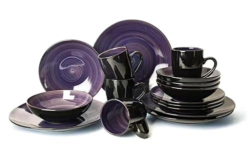 【yakedoworks】 和モダン 釉下彩 バイオレット 渦巻き 食器セット b器 高温焼成 電子レンジ可 オーブン可 食洗機可 北欧風 カフェ風 ホテルライク 毎日使い 来客 ホームパーティー 新生活 ギフト(9点/18点/24点/42点 セット) (
