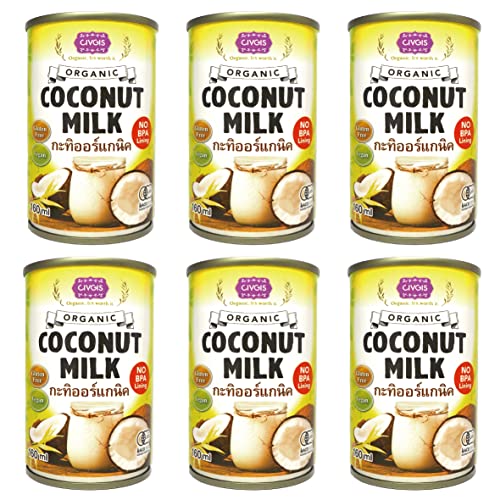 オーガニック ココナッツミルク 160ml x 6缶セットタイ産 Organic Coconut Milk Fat 18% Glutenfree Vegan Certified
