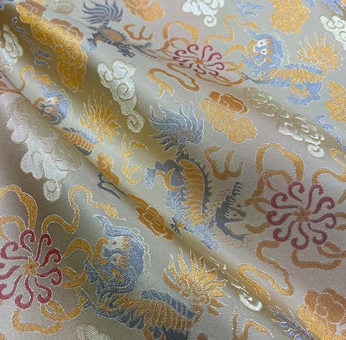 Brocade Fabric by The Yard, 29.5 Inches for DIY, Craft, Luxurious Sheen, Lightweight and Crisp Drape Wedding Dress, Costumes, Fashion, Se(Size:1m/39.3inches,Color:25- Yellow Kylin)