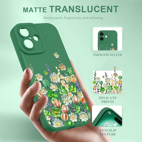 Image of Designed for iPhone 16 Case Floral for Women Girls, Green | Cute Oil Painting Flower Pattern Liquid Silicone Phone Case [Full Camera Protection] Slim Soft TPU Protective Cover