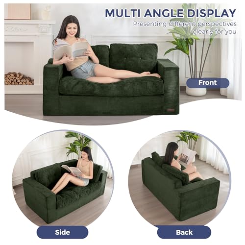 MAXYOYO Bean Bag Chair for Adults, Upholstered Floor Sofa with Armrests, Loveseat Boneless Couch with Tufted Cushion & Backrest, Sofa in A Box, Large Bean Bag Couch for Bedroom Living Room, Green