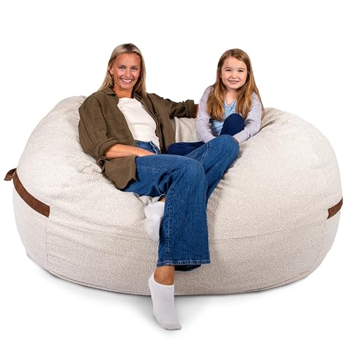 Image of Big Joe Fuf 7Ft Giant Foam Bean Bag Chair, Oversized Couch with Removable Cover for Kids, Teens, Adults, Sandstone Textured Boucle, 7 Foot | Premium Shredded Foam Filled, Textured Boucle, Adult-Sized Comfortable Seating, Supports Up to 300 lbs