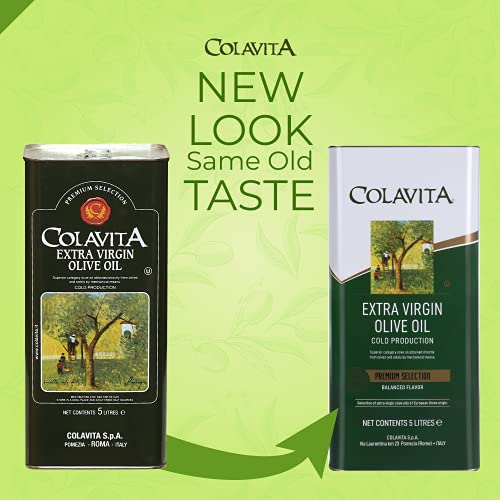 Image of Colavita Extra Virgin Olive Oil - Premium Selection (5L) | Imported from Italy | Ideal for Cooking, Salad Dressings, and Marinades | Cold Pressed Oil | Tin Can Pack