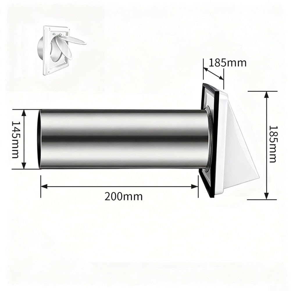 Griglia di ventilazione in acciaio inox, 280 x 190 mm, con rete anti-insetti, resistente alle intemperie, per asciugatrice e scarico del bagno (diametro 150 cm, lunghezza 200 cm, con guarnizione)