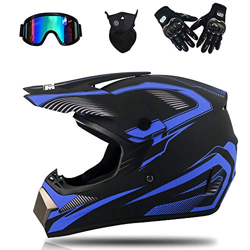 Adult Boy Motocross Helmet Scooter Motocycle Helmet with Goggles Gloves Mask for Off-Road MX ATV DOT Certified (L,XL)