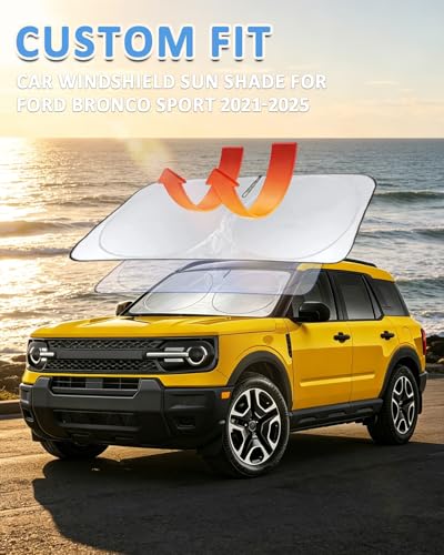 Image of Windshield Sun Shade for Ford Bronco Sport 2021-2024 2025 2026 Sun Visor | Custom Fit Bronco Accessories Sun Visor Front Windshield Cover Window Sunshade Keep Your Car Cooler
