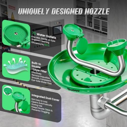 Image of Huanyu Emergency Shower and Eye Wash Station OSHA Approved Eyewash Station | Safety Shower 304 Stainless Steel Stand Plumbing Eye Washing Unit Commercial Eye Wash Kit Eyewash Sign Industrial Lab (1104)