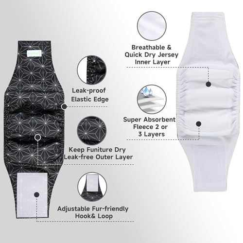 Image of wegreeco Washable Dog Diaper Male (Pack of 3) - Washable Male Dog Belly Wrap (Black Asanoha Pattern, Small)