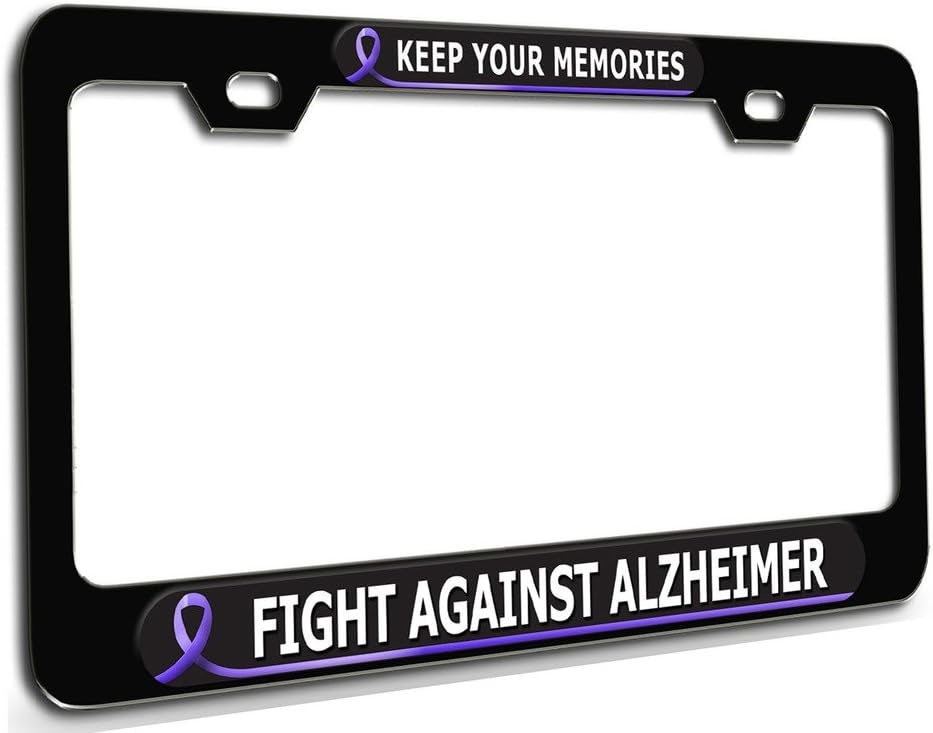 Makoroni - Keep Your Memories Fight Against Alzheimer Cancer Awareness Bl Steel License Plate Frame 3D
