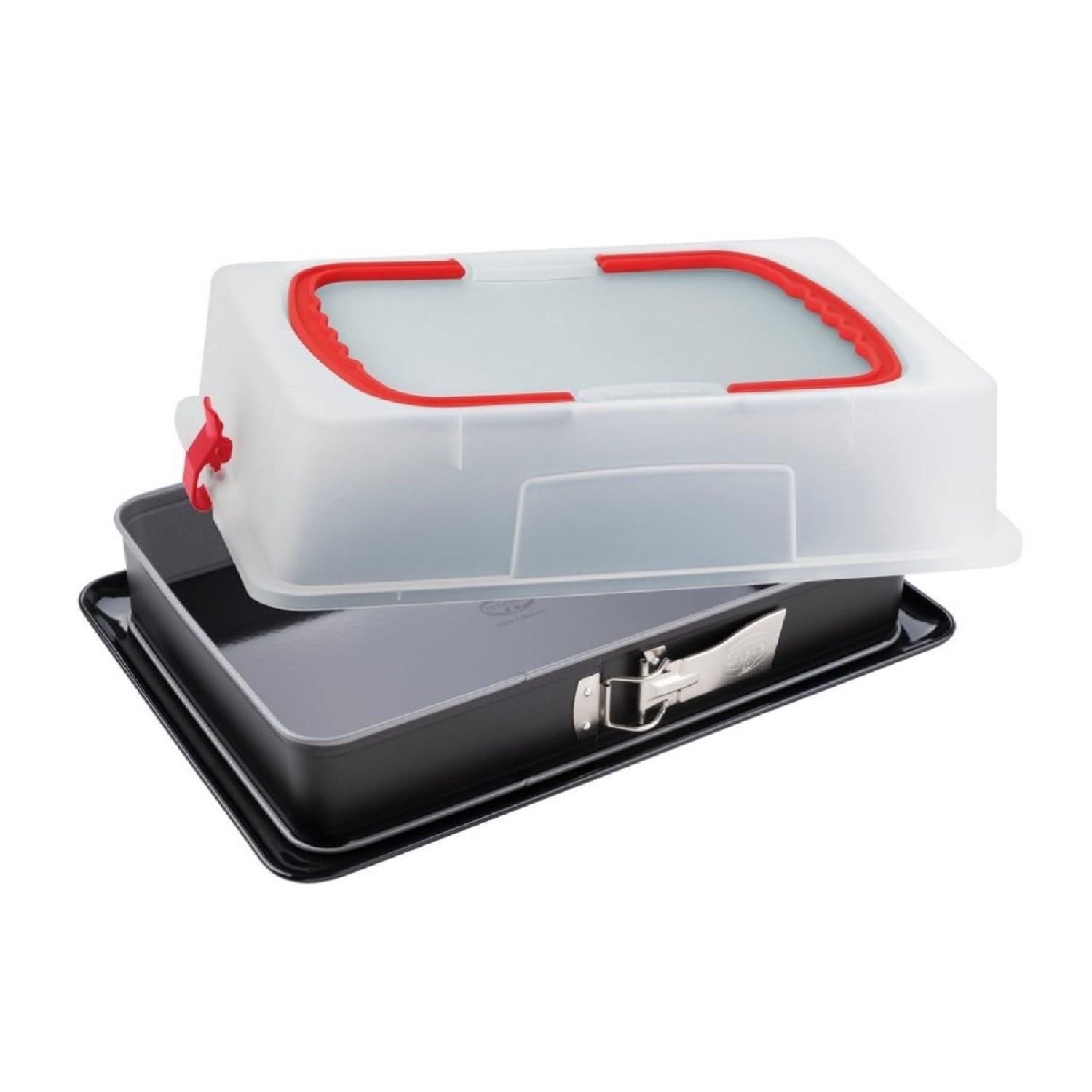 Dr. Oetker 1123 Moule à charnière rectangulaire couvercle de transport, plat a lasagne rectangulaire, moule à gâteau rectangle, plat au four, plat lasagne, Acier, Plastique, 42 x 29 x 7 cm