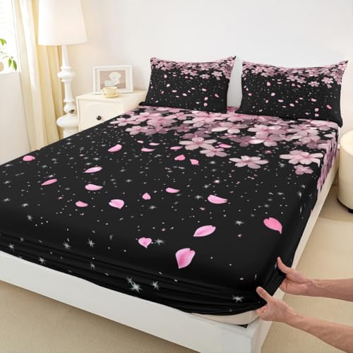 Loussiesd - Juego de sábanas de poliéster suave (1 sábana bajera + 2 fundas de almohada), color rosa