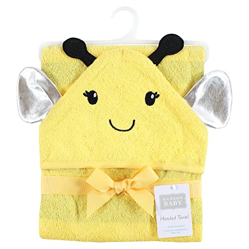 Image of Hudson Baby Unisex Baby Cotton Poly Animal Face Hooded Towel, Yellow Bee, One Size