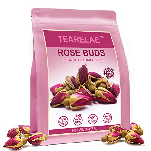 TEARELAE - Premium Dried Rose Buds - 100% Natural Dried Roses Edible Flowers 3oz/85g - Culinary Rosebud for Rose Tea, Baking, Candle Making, Soap Making and Handicraft TEARELAE - Premium Dried Rose Buds - 100% Natural Dried Roses Edible Flowers 3oz/85g - Culinary Rosebud for Rose Tea, Baking, Candle Making, Soap Making and Handicraft