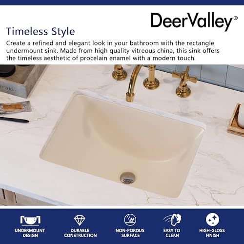 DeerValley Bone Rectangular Undermount Sink 18"x13" Vanity Basin No Hole by DeerValley - Image 8