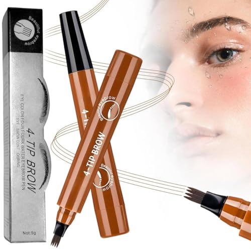 Generic 2PC Microblading Eyebrow Pencil,2026 Upgraded 4 Tipped 3D Waterproof Brow Pencil with,Micro-Fork Tip Easy to Create a Natural Makeup Look, Suitable For All day use (Dark Brown)