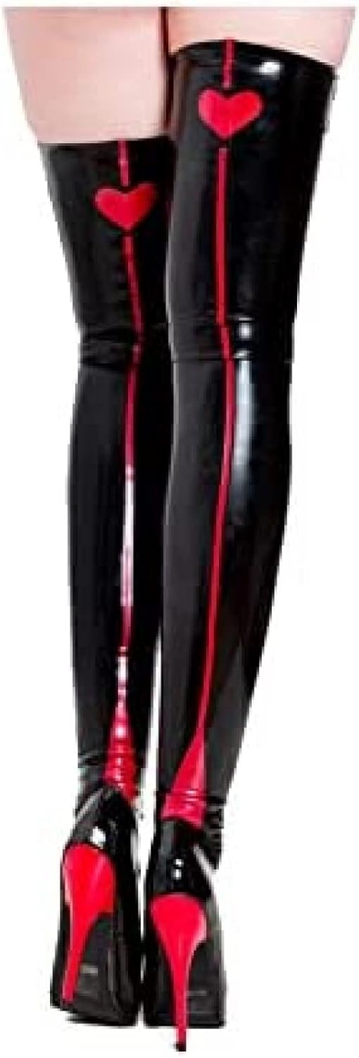 Latex Stockings 100% Rubber Women's Black and Red Thigh Height 0.4 Mm Size S-XXL,Purple,M
