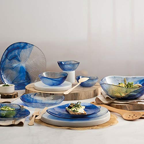 Linden Batik Blue Tempered Glass Dining Plates Dinner Set Tableware (Set of - 18pc Dinner Set (6 of Each))
