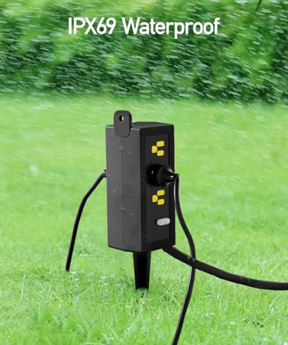 Image of Outdoor Power Strip Weatherproof, ZZJ IP69 Grade Waterproof Surge Protector, 15 FT Outdoor Extension Cord with Stake, 6 AC Outlets,14 AWG Heavy Duty Cord for Outdoor Patio Garden-Black