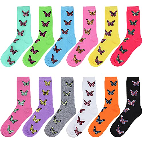 Image of Falari 12 Pairs Women's Cotton Crew Socks Assorted Colors