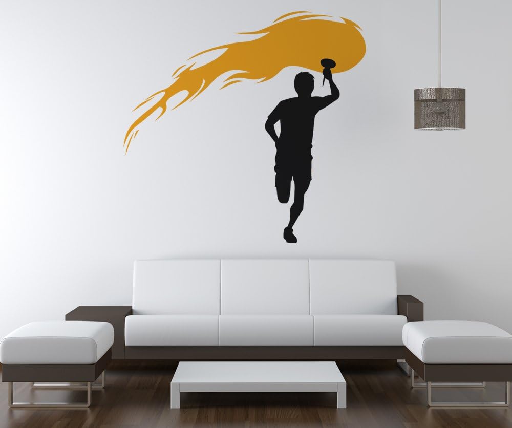Stickerbrand Olympic Torch Runner Wall Decal Design 60in Tall X 63in Wide. Black with Orange Flames OS_AA735s