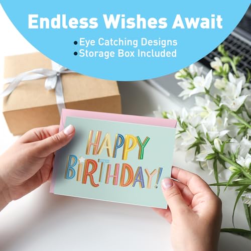 Image of Sweetzer & Orange Happy Birthday Cards with Envelopes and Assortment Box - Variety Set of 50 Assorted Birthday Notes. Perfect Bulk Pack for Celebrations, Office, Friends & Special Occasions-4x5.5