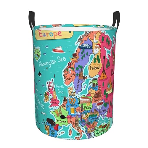 Cestos Para La Colada Mapa De Dibujos Animados De Europa Cesto De Ropa Sucia Juguetes Cesto De Almacenamiento Mantas Cesta De Lavandería Para Habitación Infantil Baño Lavandería 40X50Cm