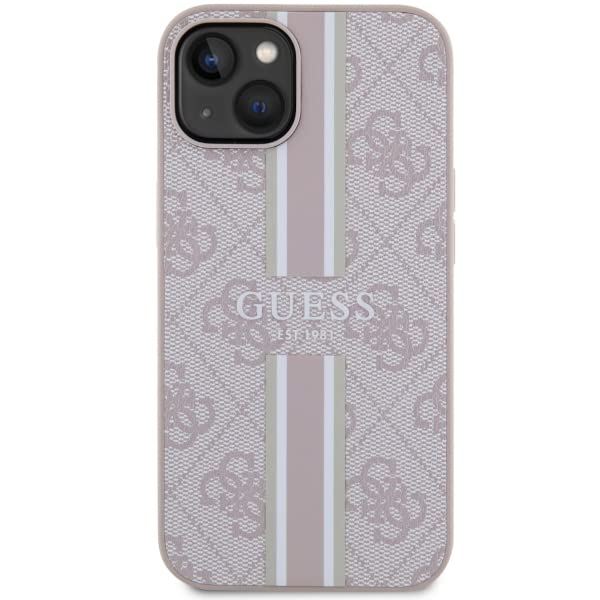 Guess Custodia Rigida Per IPhone 14 Pro - Collezione Strisce Stampate 4G, Colore Rosa, Materiale TPU E Pelle Ecologica