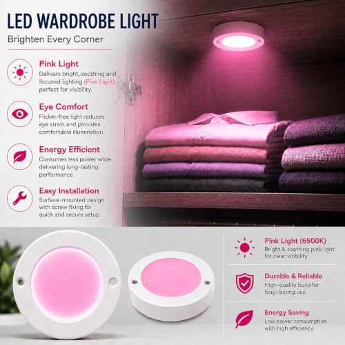 Image of OLIPS 3W LED Cabinet & Cupboard Striker Light | Polycarbonate Surface Mount Light | Elegant Slim Body | Bright Energy Efficient LED for Kitchen & Wardrobe (1, Pink)