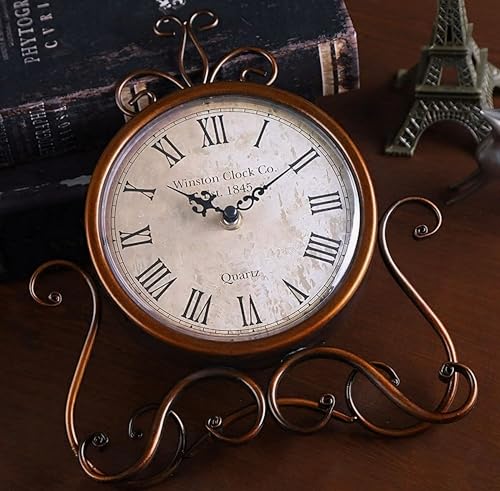 Image of Table Clock Antique Style 10 in dial 6 in Desk Clock Art Unique for Home Office Decor Metal Iron Glass Colour (Antique -1)