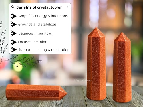 Image of Crystal Heaven Red Goldstone Crystal Tower Obelisk Point For Chakra, Healing And Balancing - Aaa Grade Original Certified Gemstone Agate For Reiki Meditation Yoga Spiritual (3-4 Inches)
