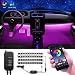 Interior Car Lights, YLCVBUD 4pcs RGB Car LED Strip Lights Waterproof APP Control 48 LED Multi Lighting Kits, Sync to Music Car Lighting + DC 12V Car Charger