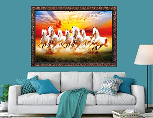 Image of KYARA ARTS seven vastu running horse wall painting (53 cm x 70 cm single framed)