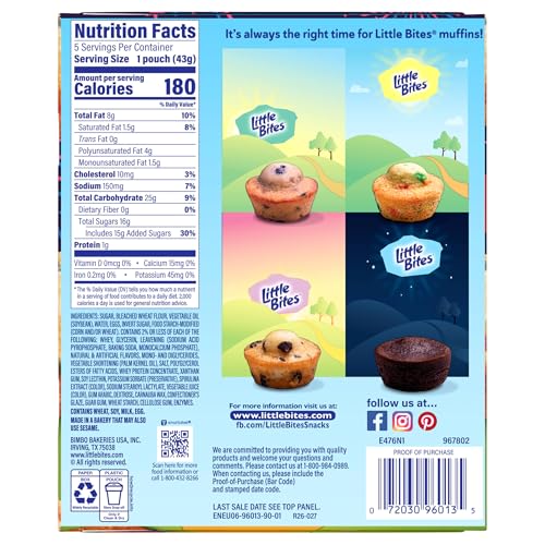Image of Little Bites Party Cake Muffins, 5 individual packs, (1.5 oz each), Cake and Sprinkles Mini Muffins, 7.5 oz Multipack