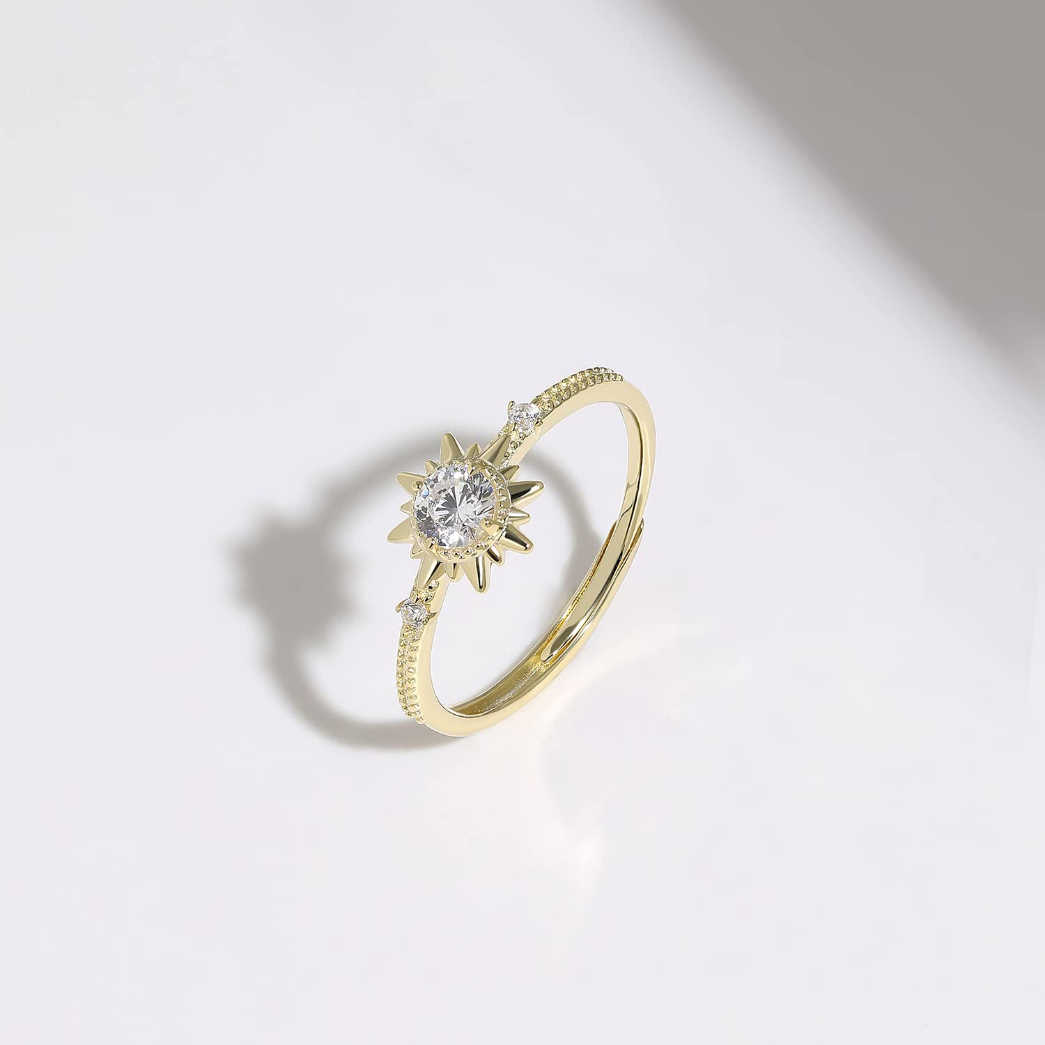 Meissa Anello donna Argento 925 Promessa Diamante Anello Sole Anelli a fascia regolabile da 4-21.25, Oro (Oro)