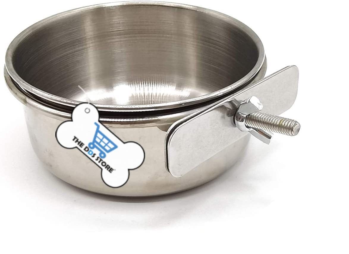 The DDS Store Stainless Steel Dog Bowl Removable Hanging Food Water Pets Cage Coop Cup Large Cat Puppy Birds Food Bowl-850 ml (Pack of 1)