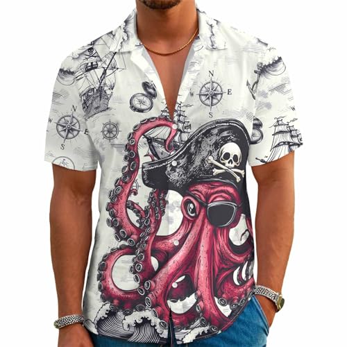 THE PIRATE KING Funny Pirate Hawaiian Shirt Men's Aloha Shirt Summer Beach Vacation Short Sleeve Casual Button Down Shirt