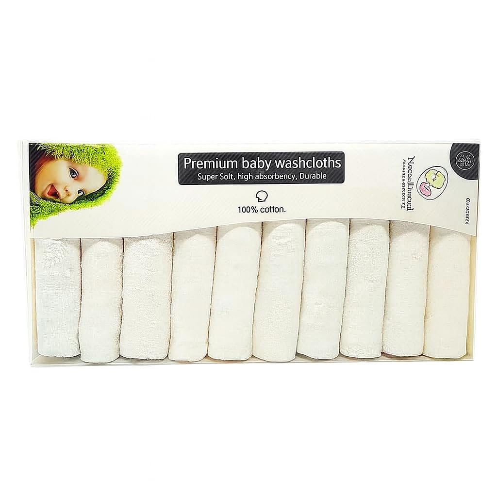 Muslin Baby Washcloths for Newborn - 12x12 Inches Ultra-Soft & Gentle Face Towels - Reusable, Washable Baby Wipes for Sensitive Skin - Unisex - Pack of 10 (White Plain)-picture-22