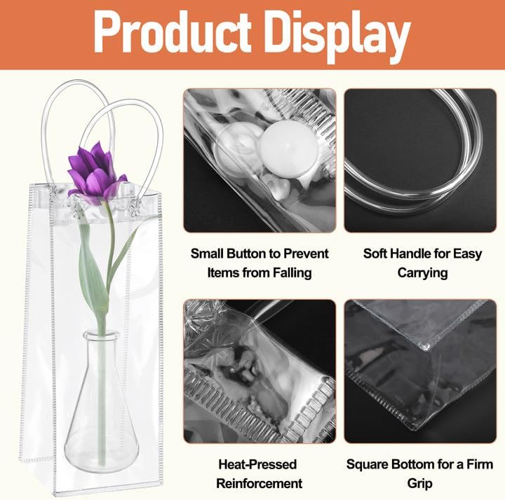 CACASO 50PCs PVC Gift Bags with Handle, Transparent Wrap Totes for Shopping & Parties (3.7"x9.3"x3.4") - Image 4