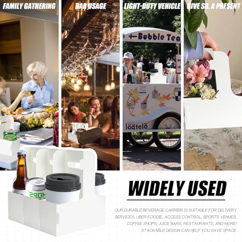 2 Cup Disposable Drink Carrier for Delivery with Handle,15 Count White Paperboard Cup Holder,Cup Carriers for Hot or Cold Drinks,Coffee Carrier, Food Delivery,Take Out Cup Carriers (White, 15 PCs) - Thumbnail 6