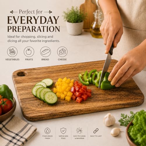 Image of Handcrafted Wooden Chopping Board for Kitchen | Cutting Board & Serving Platter | Food Safe Wooden Board for Vegetables, Fruits, Cheese & Bread | Multiple Designs (Rectangular, Mango Wood)
