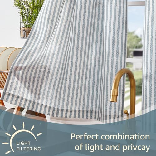 jinchan Kitchen Curtains and Valances Set Striped Tier Curtains Ticking Stripe Linen Curtains Pinstripe Cafe Curtains 24 Inch for Living Room Bathroom Farmhouse 3 Pieces Set Rod Pocket Blue on Beige by jinchan - Used condition - Image 4