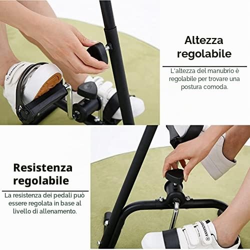 Pedali Doppio per Braccia e Gambe, Mini Cyclette pedaliera per Esercizi a casa Cyclette Esercizio Braccia E Le Gambe per Anziani Disabili, Altezza Regolabile in 73-96 cm