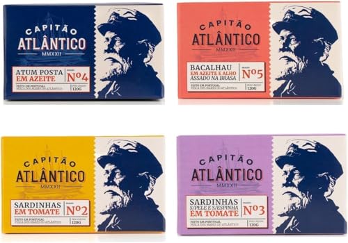 Pack Variado de Conservas de Pescado - Bacalao a la plancha en aceite de oliva con ajo asado, Sardinas sin piel y sin espinas en tomate, Sardinas en tomate, Filete de atún en aceite de oliva - Pack de