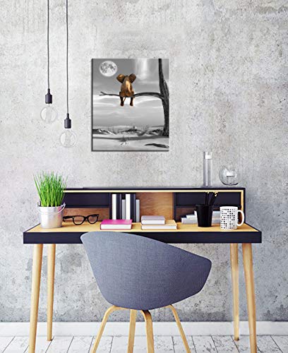 Youkuart Canvas Wall Art Animal Resting Elephant Look At The Moon 12X16Inch Wall Pictures Giclee Bathroom Wall Decor On Canvas Stretched Artwork Living Room Bedroom Ready To Hang (12X16Inch, Grey) #TOP2