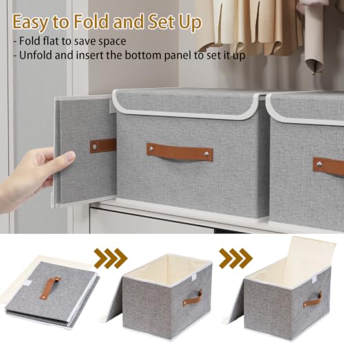 Image of Yawinhe Collapsible Storage Bins,Grey,13.0x9.0x7.9in,3-Pack