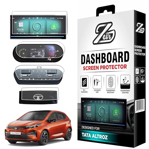 Image of ZEIR [4 PACK] Screen Protector Compatible with TATA ALTROZ CREATIVE & CREATIVE S - 10 Inch Infotainment [Thin Corners] Touchscreen, Instrument Cluster, AC Cluster & Steering Panel | 2025 Facelift TataAltroz Display Guard | 9H Hardness, Anti-Scratch & Water Resistant | HD Clarity Dashboard Touchscreen Accessory 2026+ [Not Tempered Glass]